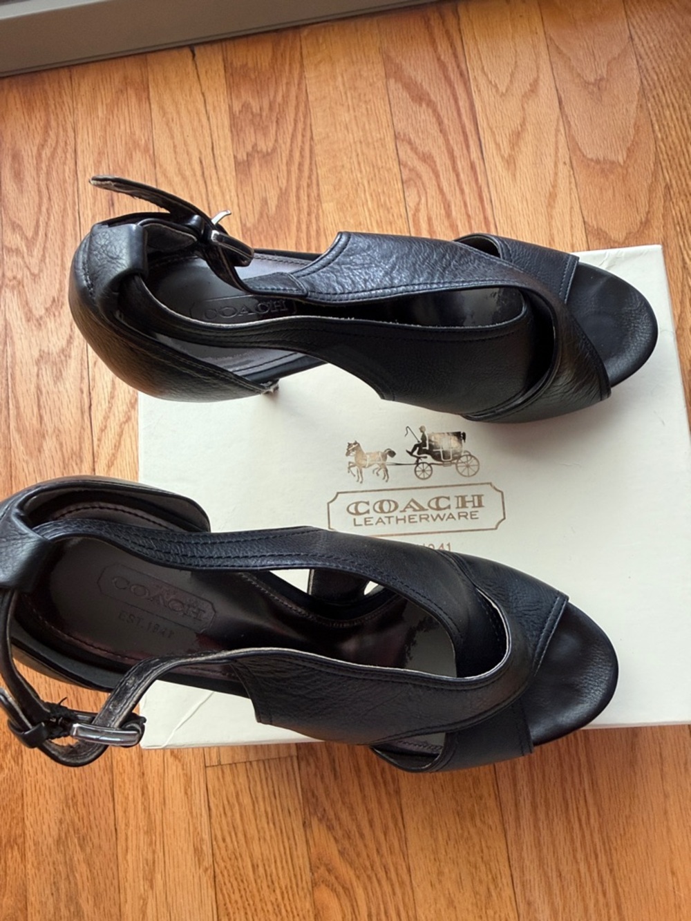 Coach Black Leather Peep-Toe Slingback Heels
